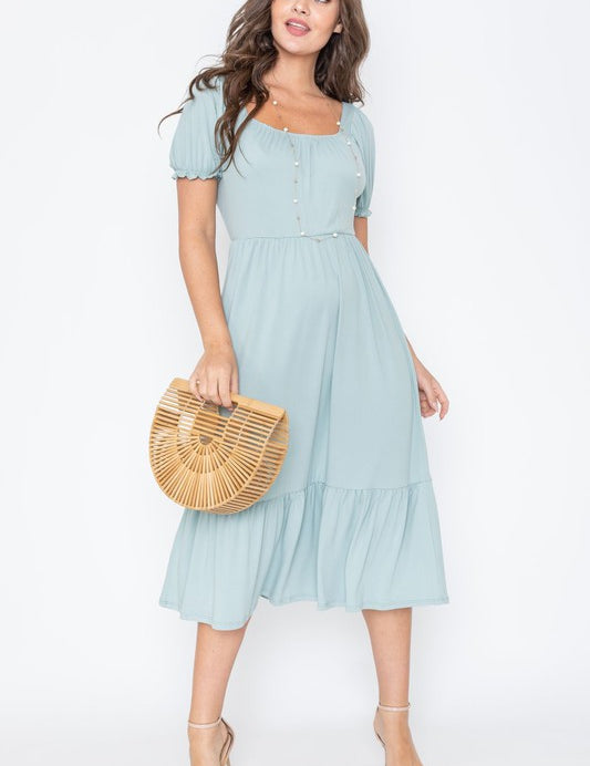 Women's Square Neck Puff Sleeve Boho Dress