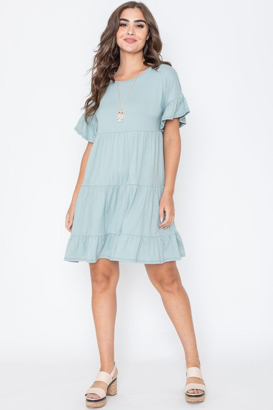 Women's Plus Solid Ruffle Tiered Midi Dress