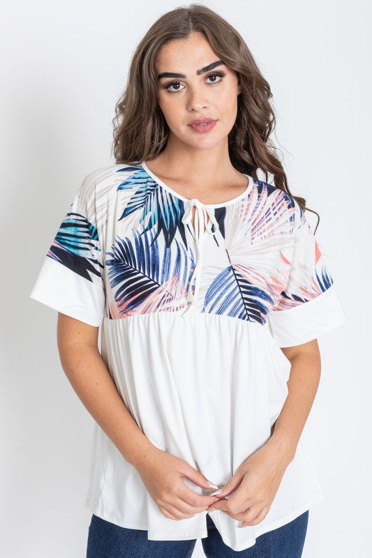 Women's Tropical Keyhole Tie Front Tunic