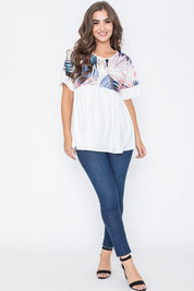 Women's Tropical Keyhole Tie Front Tunic