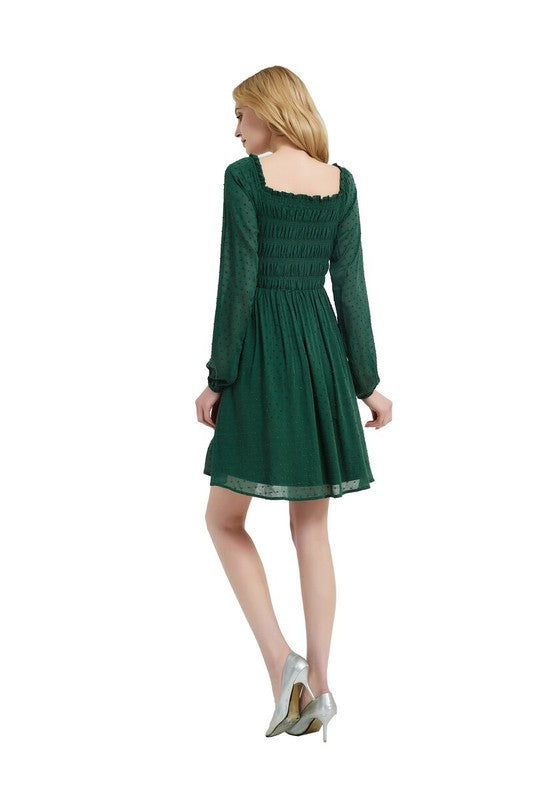 Women's Long Sleeve Smocked Midi Dress