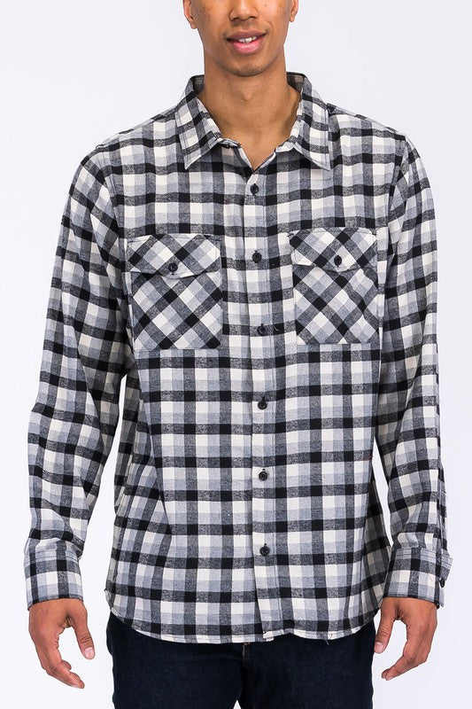 Men's Regular Fit Checker Plaid Flannel Long Sleeve Shirt