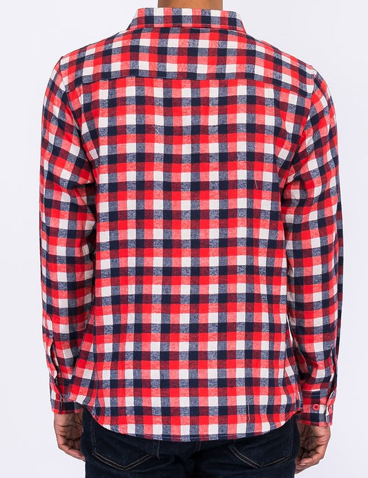 Men's Regular Fit Checker Plaid Flannel Long Sleeve Shirt