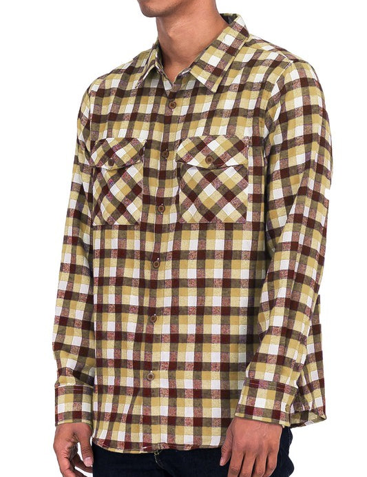 Men's Regular Fit Checker Plaid Flannel Long Sleeve Shirt