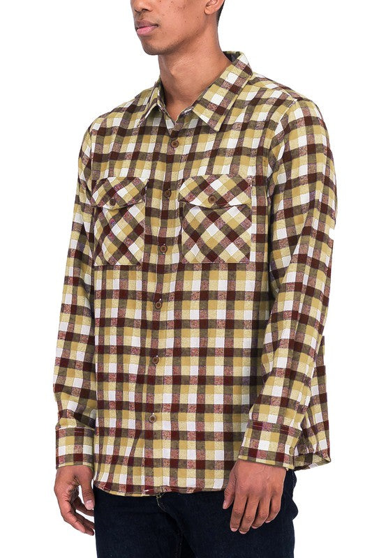 Men's Regular Fit Checker Plaid Flannel Long Sleeve Shirt