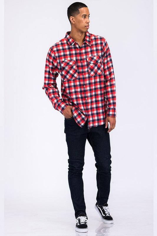 Men's Regular Fit Checker Plaid Flannel Long Sleeve Shirt