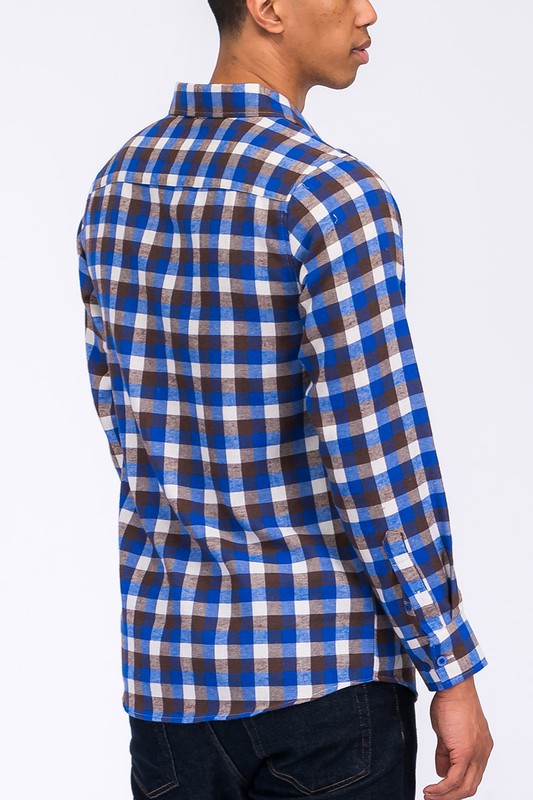 Men's Regular Fit Checker Plaid Flannel Long Sleeve Shirt