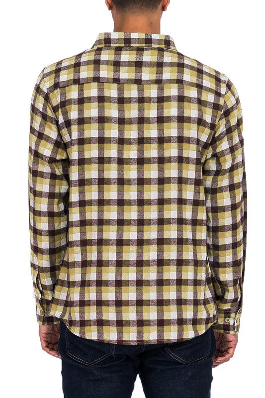 Men's Regular Fit Checker Plaid Flannel Long Sleeve Shirt