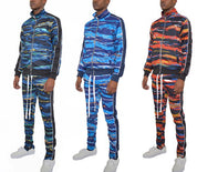 Men's Full Zip Track Suit Set with Stripe Detail