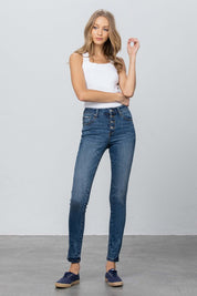 Women's Mid Rise Skinny Jeans in Dark Wash Denim