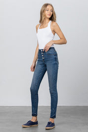 Women's Mid Rise Skinny Jeans in Dark Wash Denim