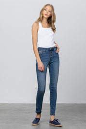 Women's Mid Rise Skinny Jeans in Dark Wash Denim