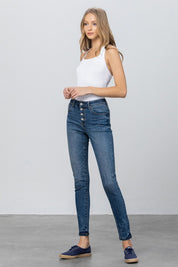 Women's Mid Rise Skinny Jeans in Dark Wash Denim