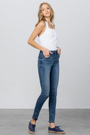 Women's Mid Rise Skinny Jeans in Dark Wash Denim