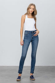 Women's Mid Rise Skinny Jeans in Dark Wash Denim