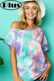 Women's Tie Dye Thermal One Shoulder Short Sleeve Plus Top