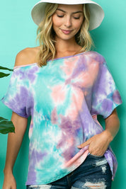 Women's Tie Dye Thermal One Shoulder Short Sleeve Plus Top