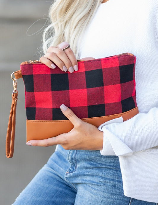 Women's Buffalo Plaid Clutch with Zipper Pocket