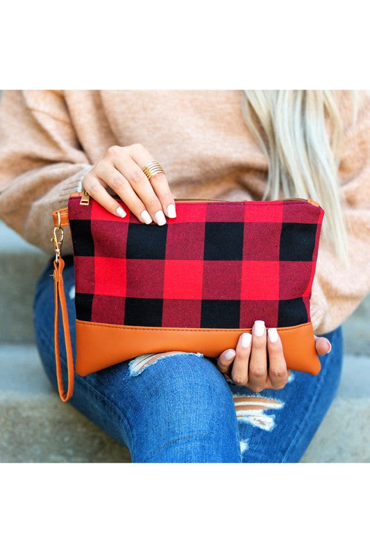 Women's Buffalo Plaid Clutch with Zipper Pocket