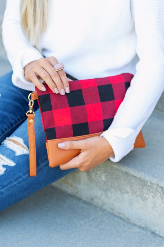 Women's Buffalo Plaid Clutch with Zipper Pocket