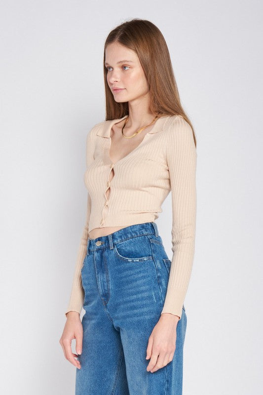 Women's Ribbed Button Down Crop Cardigan