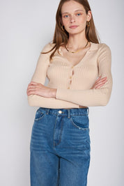 Women's Ribbed Button Down Crop Cardigan