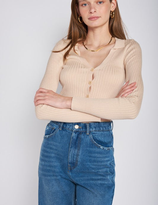 Women's Ribbed Button Down Crop Cardigan