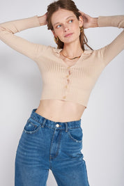 Women's Ribbed Button Down Crop Cardigan