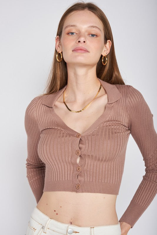 Women's Ribbed Button Down Crop Cardigan