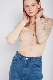 Women's Ribbed Button Down Crop Cardigan