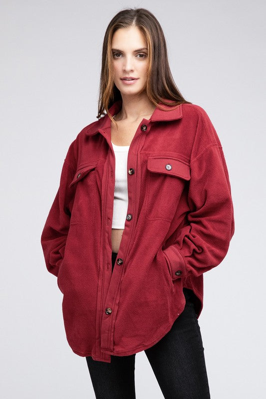 Women's Oversized Fleece Buttoned Jacket