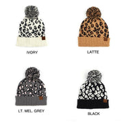 Women's Leopard Print Knitted Pom Beanie