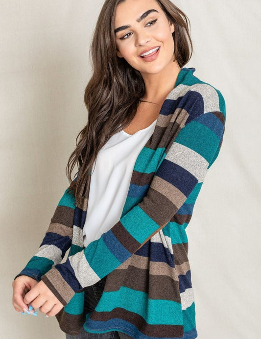 Women's Stripe Elbow Patch Cardigan