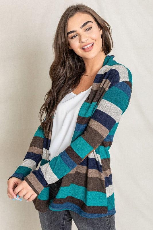 Women's Stripe Elbow Patch Cardigan