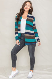 Women's Stripe Elbow Patch Cardigan