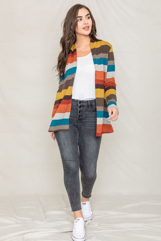 Women's Stripe Elbow Patch Cardigan