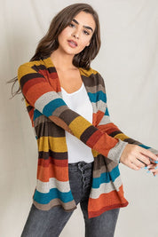 Women's Stripe Elbow Patch Cardigan