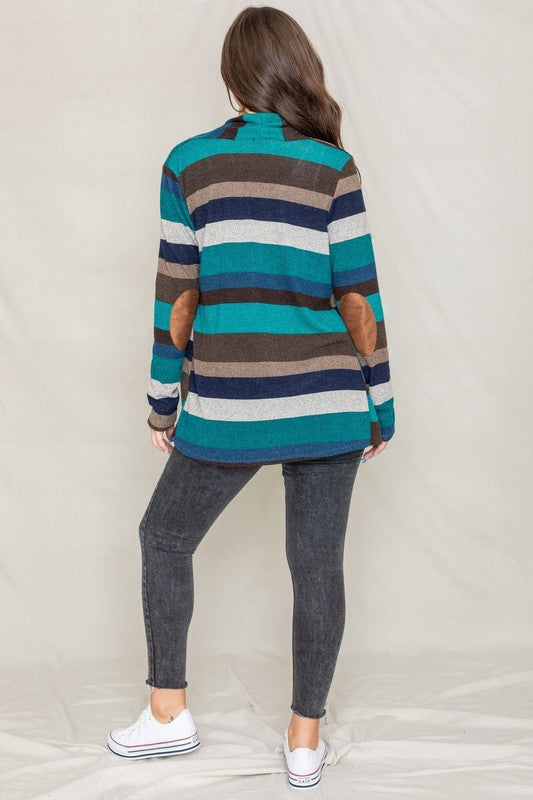 Women's Stripe Elbow Patch Cardigan