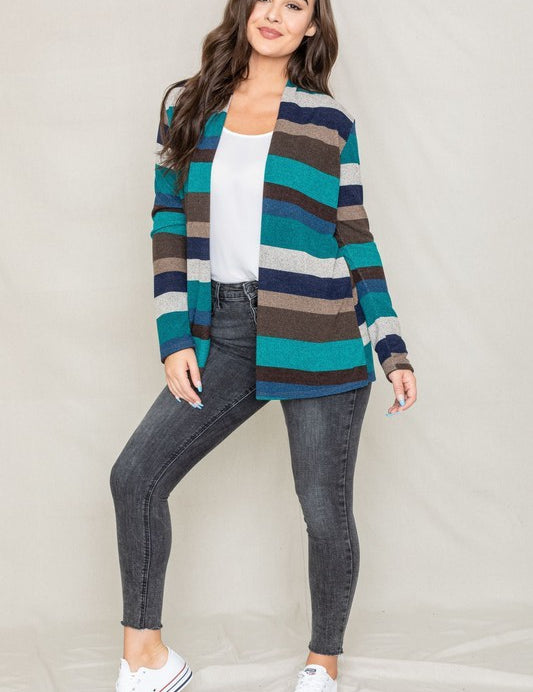 Women's Striped Elbow Patch Cardigan