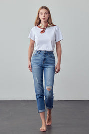 Women's High Rise Distressed Slim Fit Girlfriend Jeans