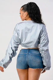 Women's Metallic Crop Bomber Jacket