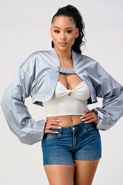 Women's Metallic Crop Bomber Jacket