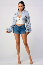 Women's Metallic Crop Bomber Jacket