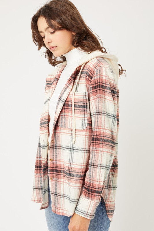 Women's Oversized Plaid Flannel Shacket with Hood