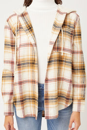 Women's Oversized Plaid Flannel Shacket with Hood