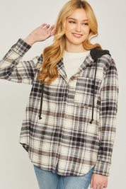 Women's Oversized Plaid Flannel Shacket with Hood