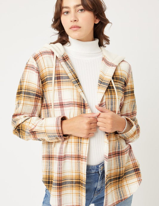 Women's Oversized Plaid Flannel Shacket with Hood