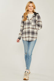 Women's Oversized Plaid Flannel Shacket with Hood