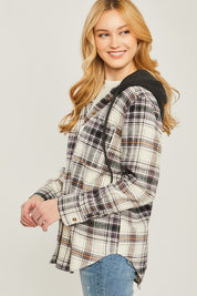 Women's Oversized Plaid Flannel Shacket with Hood