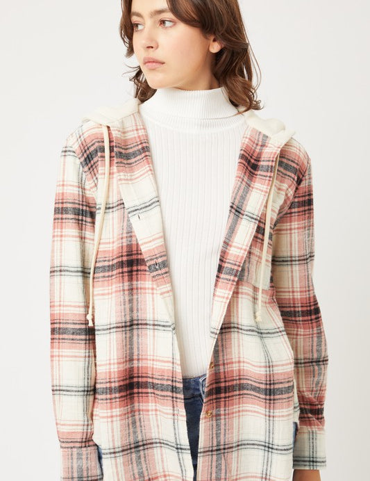 Women's Oversized Plaid Flannel Shacket with Hood